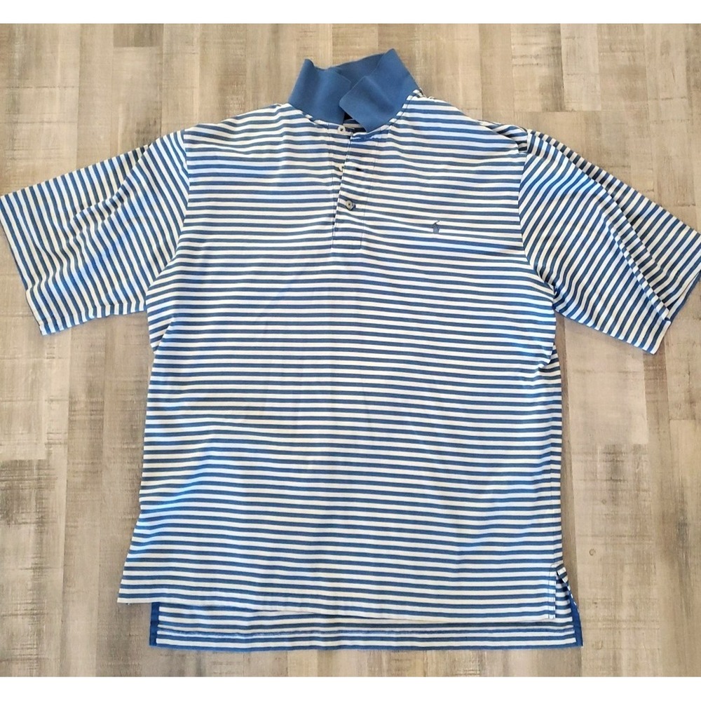 Polo‎ Golf Ralph Lauren Men's Large Golf 100% Cotton Striped Blue Polo